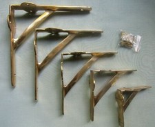 PAIR OF SOLID BRASS vintage rustic Gallows shelf support brackets shelving