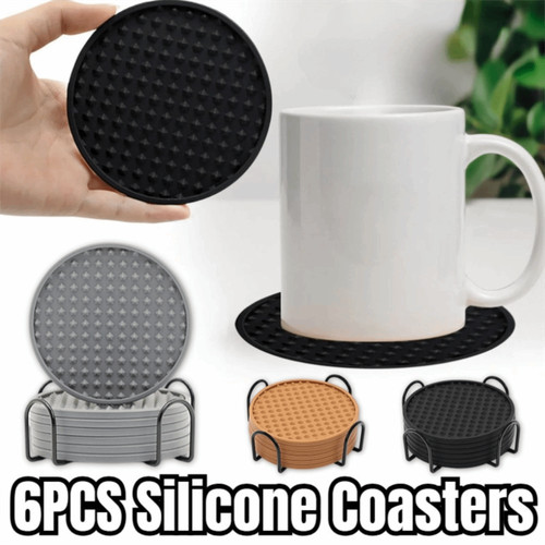 6pcs silicone coasters with - silicone,
