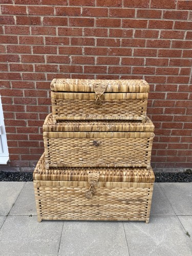 Trio wicker trunks - of, /