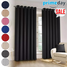 Plain Blackout Eyelet Curtains Ready Made Ring Top Thick Curtains With Tie Backs