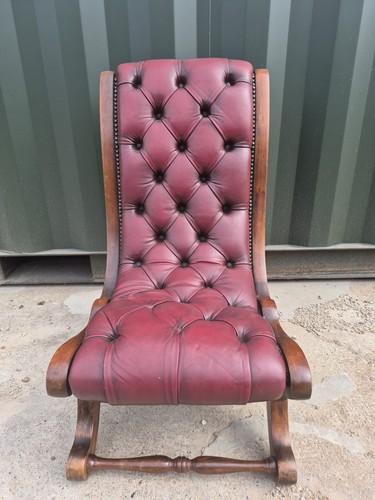 Red leather chesterfield - leather,