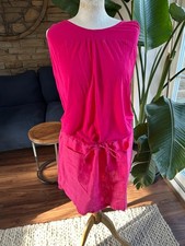 120% LINO Pink Drop Drawstring  Waist Mini Dress Jersey Top, Linen Skirt Sz M