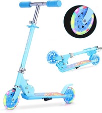 TENBOOM Kids Scooter, Ages 3-12, Foldable, Light-Up Wheels BLue