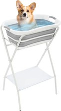 Foldable Pet Bathtub with Stand 98.5cm & Bathtub 66x42x25cm, Dog Cat Bath Tub 
