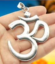 Large OM YOGA SYMBOL SPIRITUAL BUDDHA Pendant On 925 Sterling Silver 24" chain