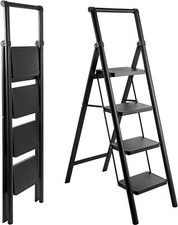 3/4 Step Folding Ladder Portable Closet Step Stool with Handrail Heavy Duty
