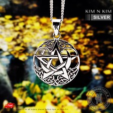Celtic Wiccan Pagan Pentacle Pentagram Pendant Necklace ✔️Moon✔️Solid 925 Silver