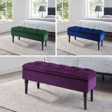 Footstool Pouffe Velvet Upholstered Ottoman Seat Bench Storage Box Long Chair UK