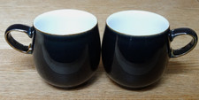 2 x DENBY JET BLACK GLOSS CURVED MUGS SET 9CM - GREAT CONDITION!