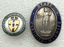 Nursing & Midwifes Council & State Certified Midwife - Vtg Named Enamel Badges