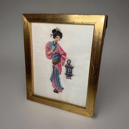 Vtg geisha girl needlepoint - geisha,