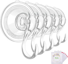 Large Suction Cup Hooks with Wipes, Heavy Duty, Removable and Reusable, Clear, 5
