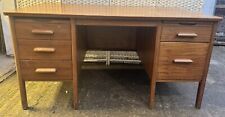 Vintage Retro Teachers Double Pedestal Desk With Key, Pull Out Sides  Abbess?