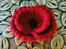 Knitted Red Poppy Brooch Pin - Remembrance - Handmade - Unique Gift FREEPOST.