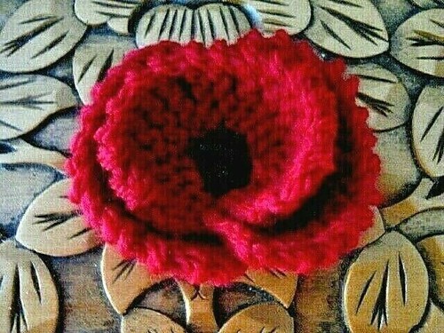 Knitted red poppy brooch - knitted,