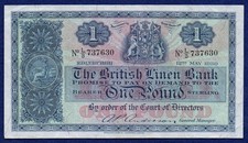 British Linen Bank 1959 One Pound Banknote, Higher Grade (Ref. b1672)
