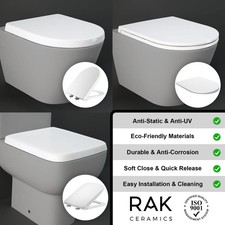 RAK Toilet Seat Soft Close Quick Release D Shape Square Resort Series 600 White