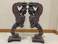 Pair Antique WINGED NUDE WOMAN