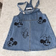 Zara Disney Baby | Grey Embroidered Mickey Mouse Pinafore Dress 9-12 Months #CS