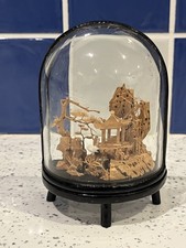Vintage Chinese 3D art Cork Diorama Trees Pagoda Glass Frame Rare Half Domed 
