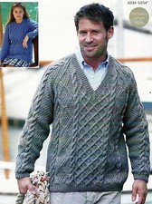  #234 MAN'S LADIES ARAN CABLE SWEATER 32-54" VINTAGE KNITTING PATTERN