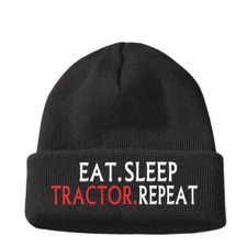 Dad men's EAT SLEEP TRACTOR Repeat Farmer Funny Beanie Hat Joke Birthday Gifts