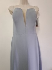NWT Dessy Group dove grey platinum long slim strapless bridesmaid wedding dress