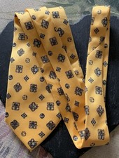 Yellow Silk Print Tie with travel transport theme. Helicopter / Plane / Truck