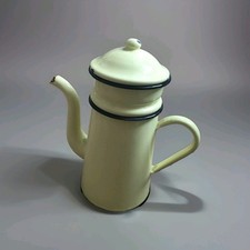 Vintage Yellow Enamelware Coffee Pot French Drip Pot Percolator with Black Trim