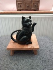 French Antique Black Cat Shaped Lidded Teapot Noir Tea Pot