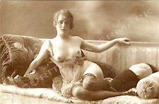 FRENCH EDWARDIAN GLAMOUR PHOTO STUDIO EROTIC MODEL EVA POSES TOPLESS IN LINGERIE