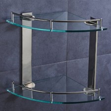Bathroom Corner Storage Rack 2 Tier Shower Chrome Glass Caddy Floating Shelf
