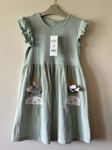 Girls dress green frill - girls,