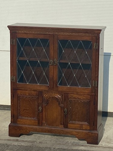 Oak bookcase glazed leadlight - bookcase-,