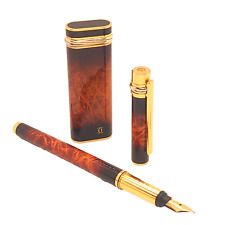 Les Must de Cartier Trinity Brown Flame Magma Pattern Fountain Pen & Lighter Set
