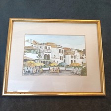 Framed Watercolour Of Zona Velha Funchal Madiera Signed Tina! 29x23.5cm