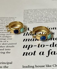 Massimo Dutti Blue Stone Gold Plated 2.5cm Hoop Earrings