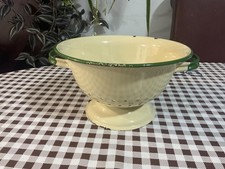 Vintage 1930s Enamel Colander Cream with Green Trim
