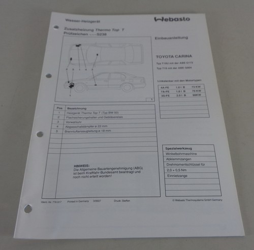 Einbauanweisung webasto - einbauanweisung,