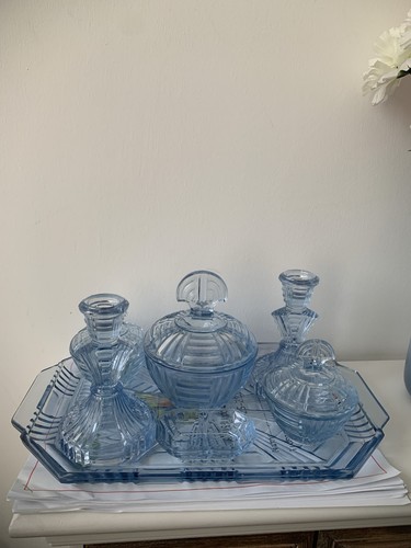 Vintage art deco blue glass - blue,
