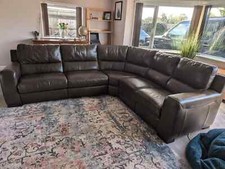 Dark olive green leather electric recliner sofa suite furniture village RRP5500