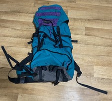 VTG 90s Jansport Backpack Stuff Sack USA Made Hiking Canvas Teal Black Purple