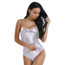 UK Womens Shiny Metallic Long Sleeve Leotards Dance Gymnastics Bodysuit Clubwear
