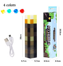 Minecraft Game Torch Lamp Led Night Light Home Decors USB Rechargeable Kids Gift
