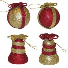 Set 6 Glitter Christmas Tree Decorations Red and Gold CLEARANCE - Choose set