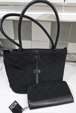 Womens Black Canvas Shoulder Bag With Matching Purse Set