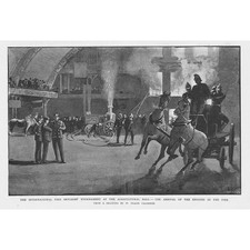 International Fire Brigade Tournament at Agricultural Hall - Antique Print 1893