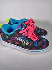 Heelys Youth Size 1 Black Neon Logo Shoes with Pink Laces & Wheels 