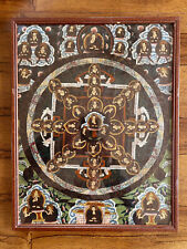 LATE 19TH CENTURY TIBETAN MANDALA THANGKA HANDPAINTED ON LINEN 42 X 32CMS