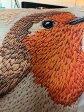 Gorgeous 2D Embroidered Print Robin Cushion Cover Soft Plush Autumnal Theme